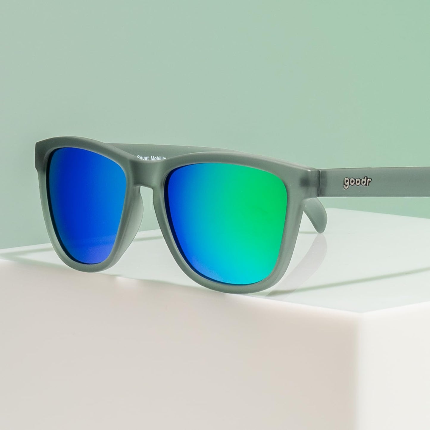 goodr Silverback Squat Mobility Polarized Sunglasses for Men & Women, Medium Sized (OG), Dark Gray Translucent Frames with Light Green Mirrored Reflective Lenses, UV400 Protection, No Slip, No Bounce