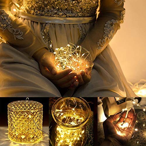 ooklee® [2 Pack Fairy Lights Battery Operated, 10M 100 LED String Lights Waterproof Outdoor/Indoor, 8 Modes with Remote Timer, Twinkle Lighting for Gazebo Party Room Garland Xmas Decor (Warm White)