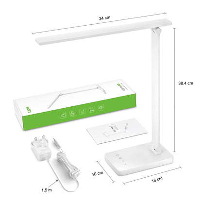 Lepro LED Desk Lamp, Desk Lamp with Power Adapter, 655lm, Desk Lamps Office with USB Charging Port, 5 Brightness Levels x 3 Colour Mode, Touch Control Daylight Lamp for Office, Nails, Study, Bedroom