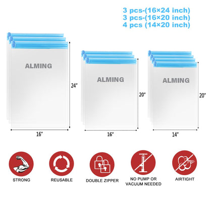 ALMING Compression Bags - Travel Accessories - 10 Pack Space Saver Bags - No Vacuum or Pump Needed - Vacuum Storage Bags for Travel Essentials - Home Packing-Organizers (Blue)
