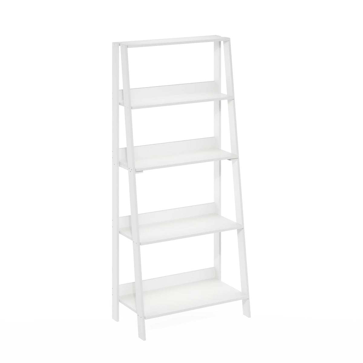 Furinno Ladder Book Shelf, 5-Tier Ladder Shelf, Bookshelf, Display Storage Shelves, 13 x 23.6 x 53.5, for Living Room, Home Office, Plain White