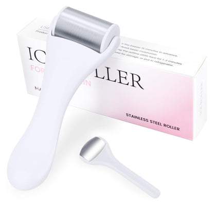 Ice Roller for Face and Eye 2 Pcs,Face Roller Skin Care for Puffiness,Migraine,Pain Relief,Eye Roller For Puffy Eyes Dark Circles,Stainless Steel Facial Roller (Pink)