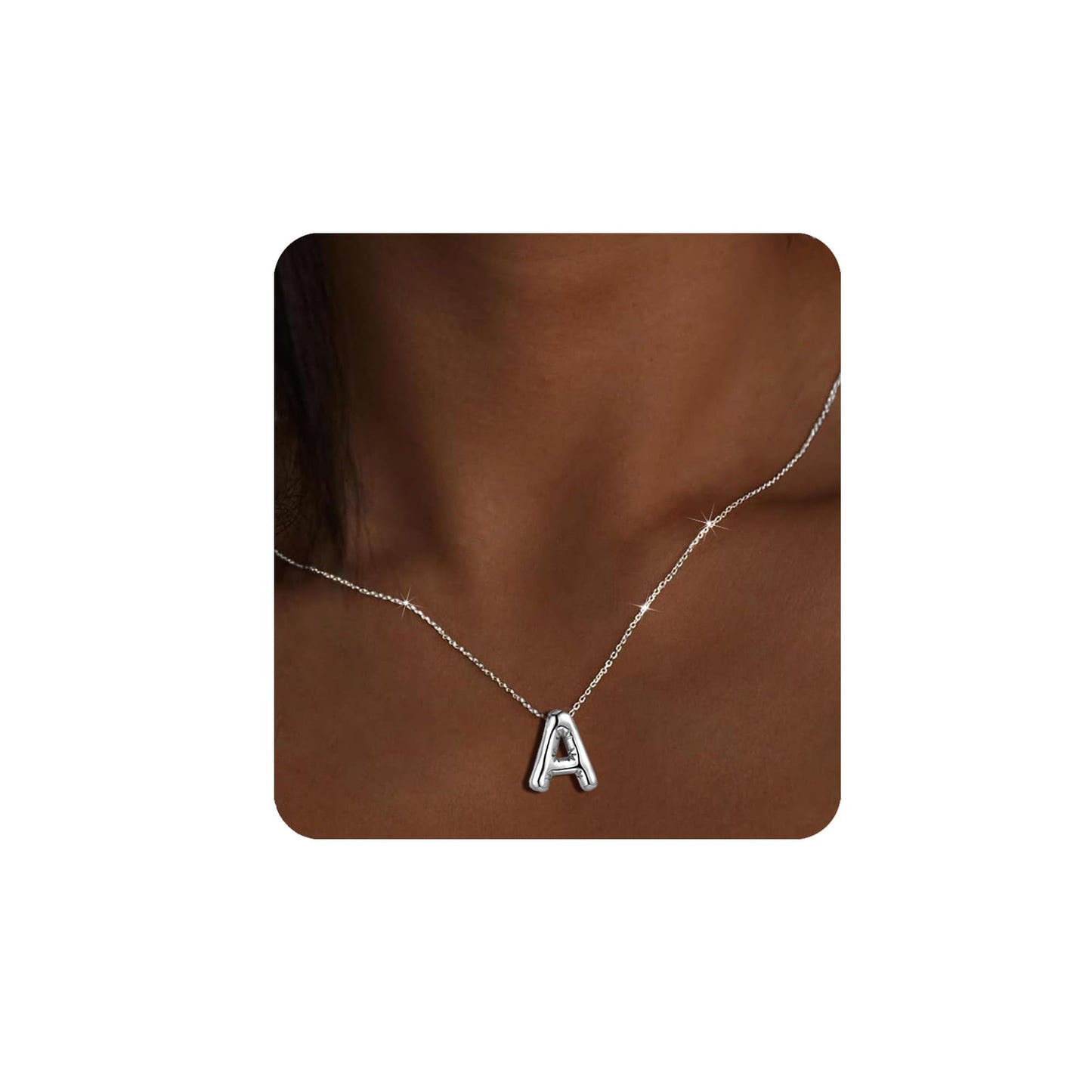 MTINEAPS Silver Initial Necklaces for Women Teens Gifts Trendy Stuff Bubble Letter Pendant Necklaces Sterling Silver Jewelry Birthday Gifts for Women Teen Her Sister A