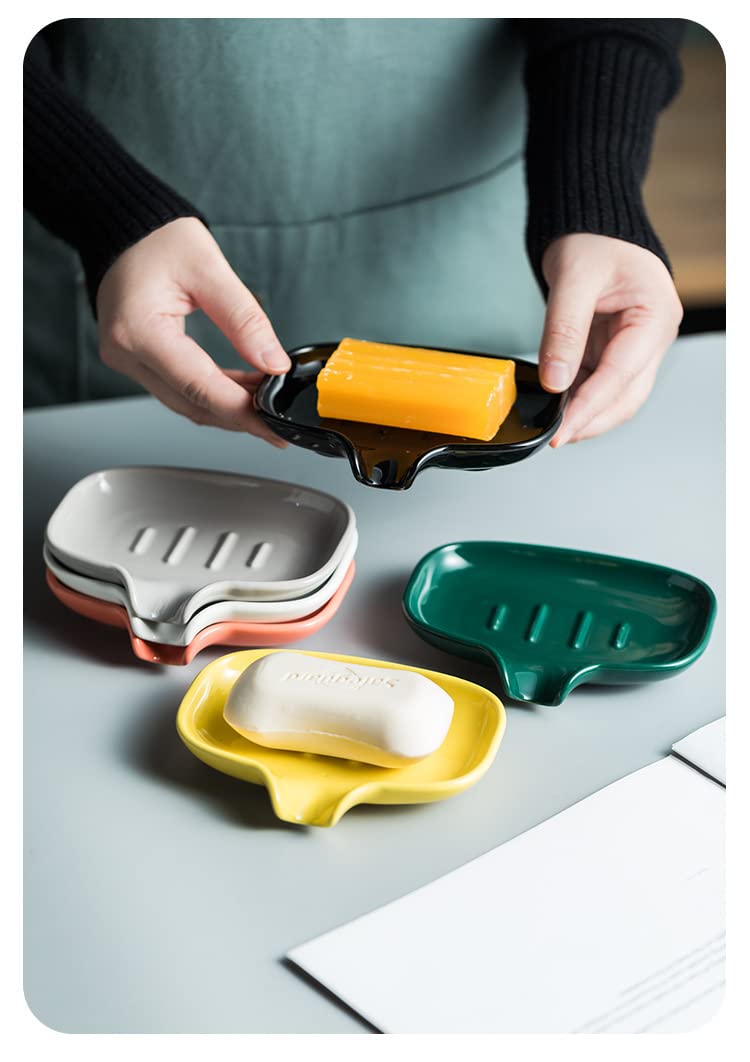 Multi-Color Ceramic Soap Dish for Kitchen or Bathroom, Easy to Clean, Self Draining Soap Holder, Keeps Soap Dry (Green)