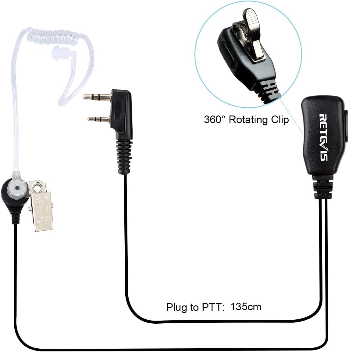 Retevis Walkie Talkie Headset, Acoustic Tube Radio Earpiece Compatible with Baofeng UV 5R 88E RT24 RT27 RT622 Two Way Radio, Security Headset，Suitable for Security and Event Scenarios (2 Pcs)