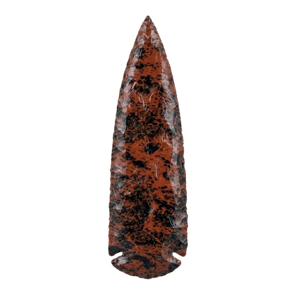6 Inch Mahogany Obsidian Arrowhead - Large Hand Carved Volcanic Glass Stone - Grounding & Protection Crystal for Altar Decor, Meditation, and Healing - Genuine Gemstone Artifact Point