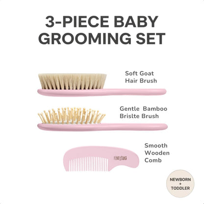 FUNFUSHKA Baby Hair Brush Set for Newborns - Baby Brush and Comb Set - Ultra Soft Goat Hair Bristles, Perfect for Cradle Cap, Newborn Showers & Registries Gift, Comb Brush for Girls & Boys (Rosa)