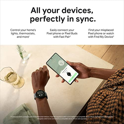 Google Pixel - Android Smartwatch with Fitbit Activity Tracking - Heart Rate Tracking Watch - Polished Silver Stainless Steel case with Charcoal Active band - LTE
