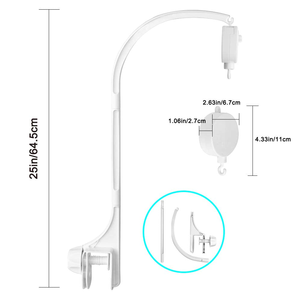 AIFUDA 25 Inch Baby Cot Mobile, Musical Cot Mobile for Babies Infant Crib Mobile for Nursery Decor Bed Bell Holder with Rotating Music Box