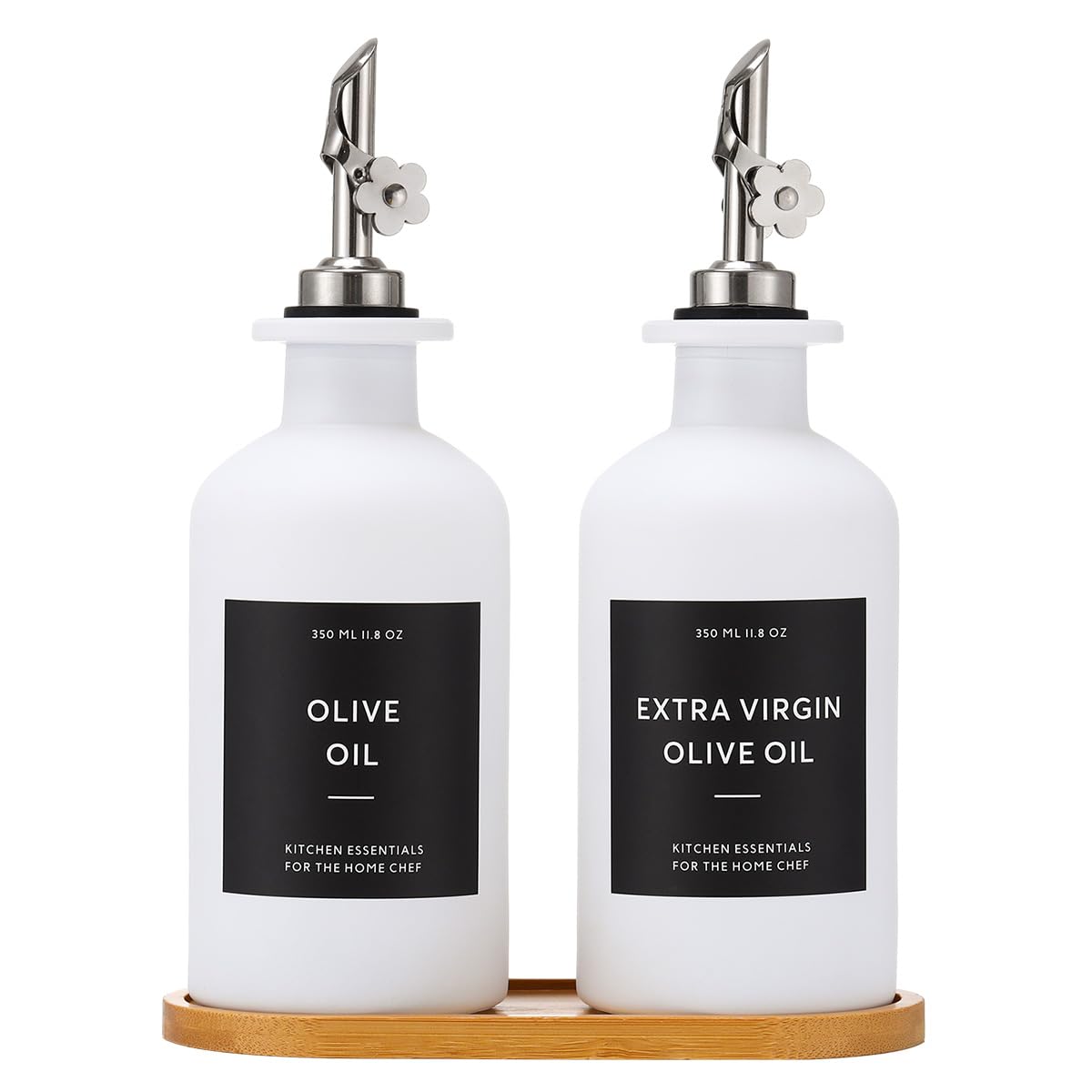HOMCDALY Olive Oil Dispenser for Kitchen, 11.8oz Glass kitchen Dispenser Bottle, White Oil&Vinegar Cruet Set, Leakproof Oil Bottle for Cooking| Set of 2 (11.8oz – White)