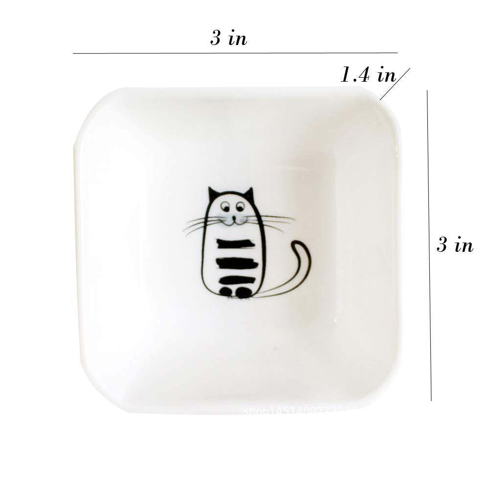 SOCOSY Super Cute Cat Ceramic Sauce Dish/Seasoning Dish/Sushi Soy Dipping Bowl/Appetizer Plates/Serving Dish for Kitchen Home(Set of 6)