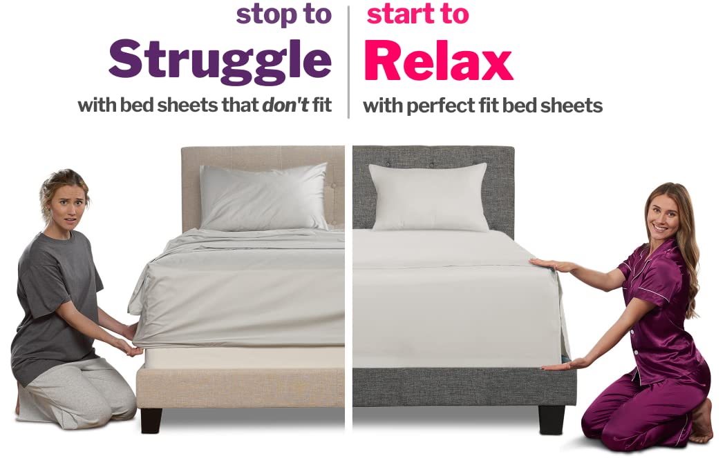 Extra Deep Pocket King Bed-Sheets – 4-Piece Includes: 18”-21” Inch Super Extra Deep Pocket Fitted Sheet – Real Oversize Flat Sheet – 2 Zipper Closure Pillowcases – King Size – Silver Light Gray