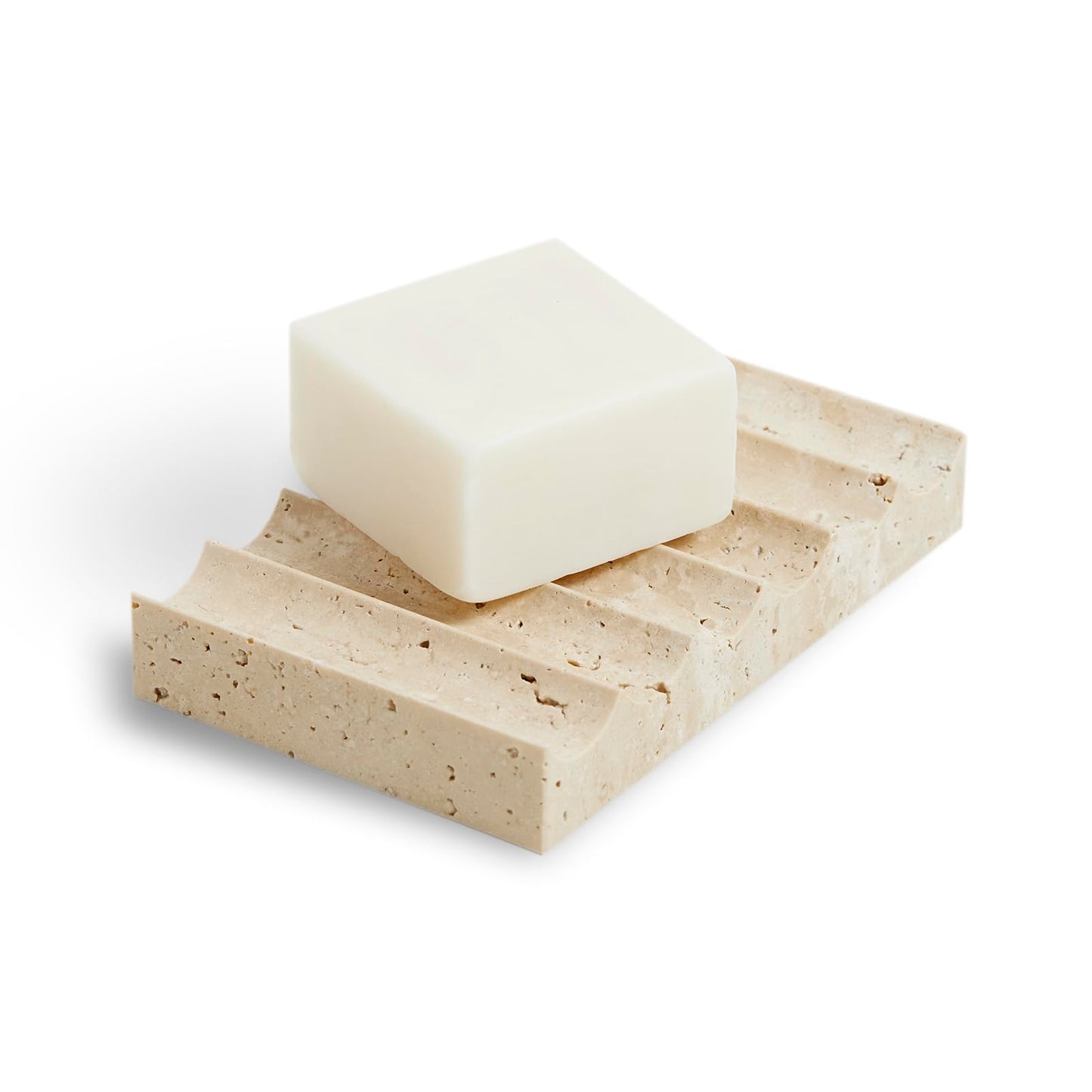 MAGPER HOME Elegant Natural Marble Soap Dish – Zen Stone Soap Tray – Rectangle Non-Slip Soap Holder for Bathroom and Kitchen - Jewelry Display Dish (Beige Travertine)