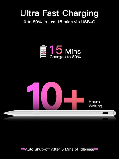 Stylus Pen for iPad (2018-2025), USB-C Fast Charging Pencil, Pixel-Perfect Tilt Sensitivity for Apple iPad 11/10/9/8/7/6/A16, ipad Mini 7/6/5, Air M3/M2 11"/13"/5/4/3, i-Pad Pro M4 13"/12.9″/11″