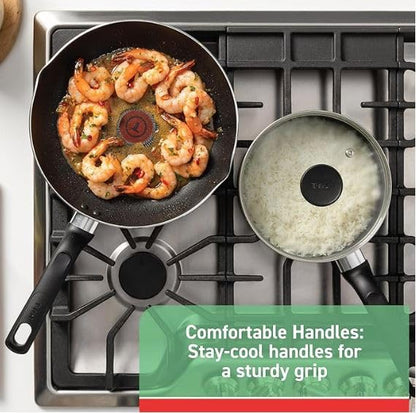 T-fal Specialty Nonstick Saute Pan with Glass Lid 5 Quart, Oven Broiler Safe 350F, Cookware, Deep Frying Pan with Handle, Skillet, Kitchen, Pots and Pans, Dishwasher Safe, Black