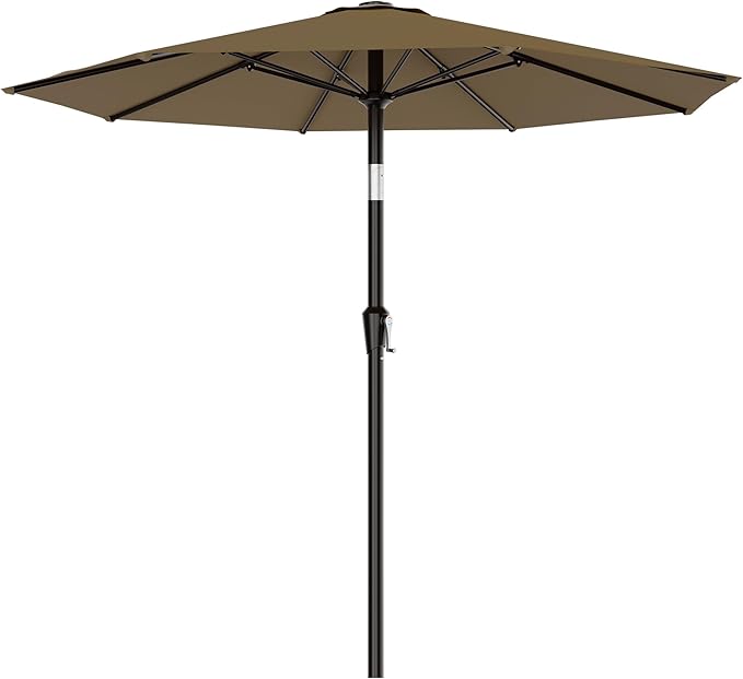 AreShark 9 FT Patio Umbrella for Outdoor, Outdoor Table Umbrella with Push Button Tilt and Crank, Outdoor Patio Umbrellas with 8 Sturdy Ribs for Market, Garden, Pool (Khaki)