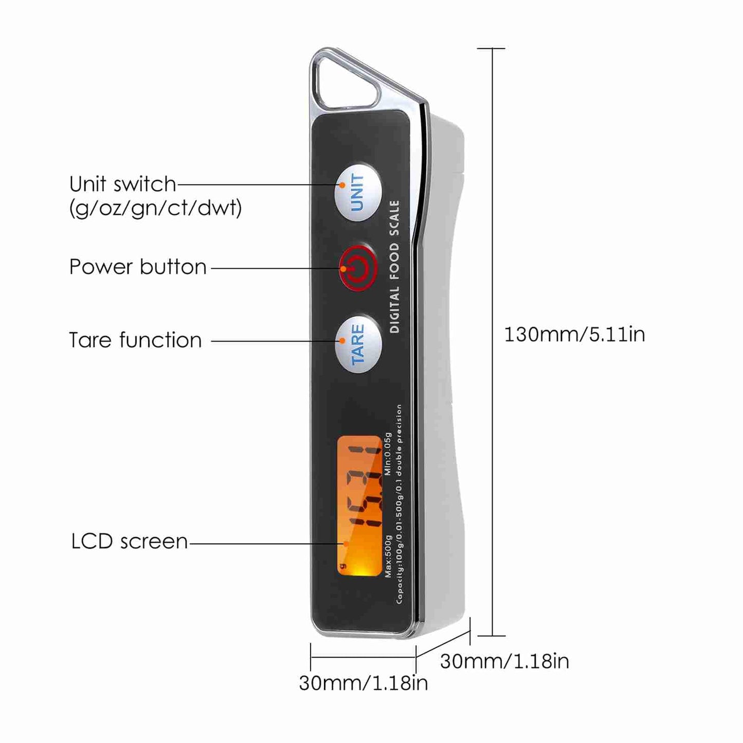 Digital Spoon Scale Electronic Measuring Spoon Scale with LCD Display, Electronic Measuring Spoon Scale Food Tare Function Capacity 0.05g to 500g g Kitchen Food Weighing Spoon Scale (Black)