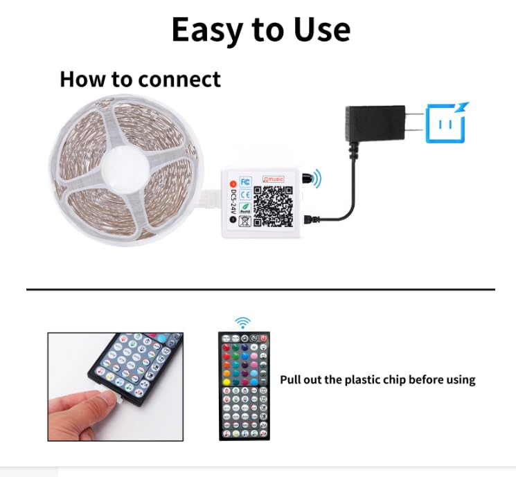 NBBUFF - Led Lights for Bedroom, 50ft (1 Roll), RGB Color Changing LED Strip Lights with 60 Key Remote and APP Control, Music Sync LED Lights for