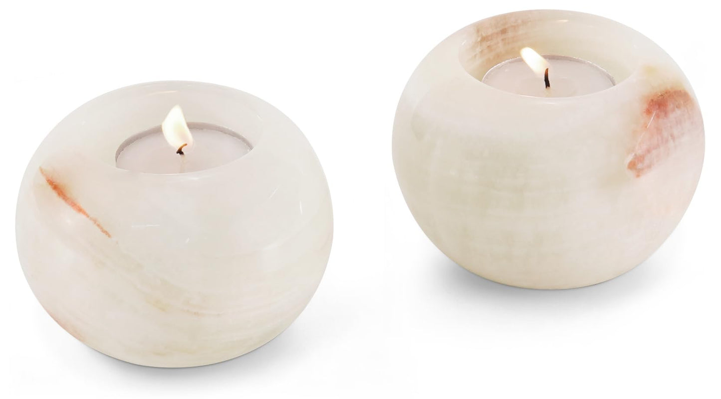 SPESHSTONES Marble Tealight Candle Holder 3.5 Inch Cream Onyx Stone Votive Candle Holders for Tables Centerpieces Decor - Small Candles Holders for Wedding Gifts