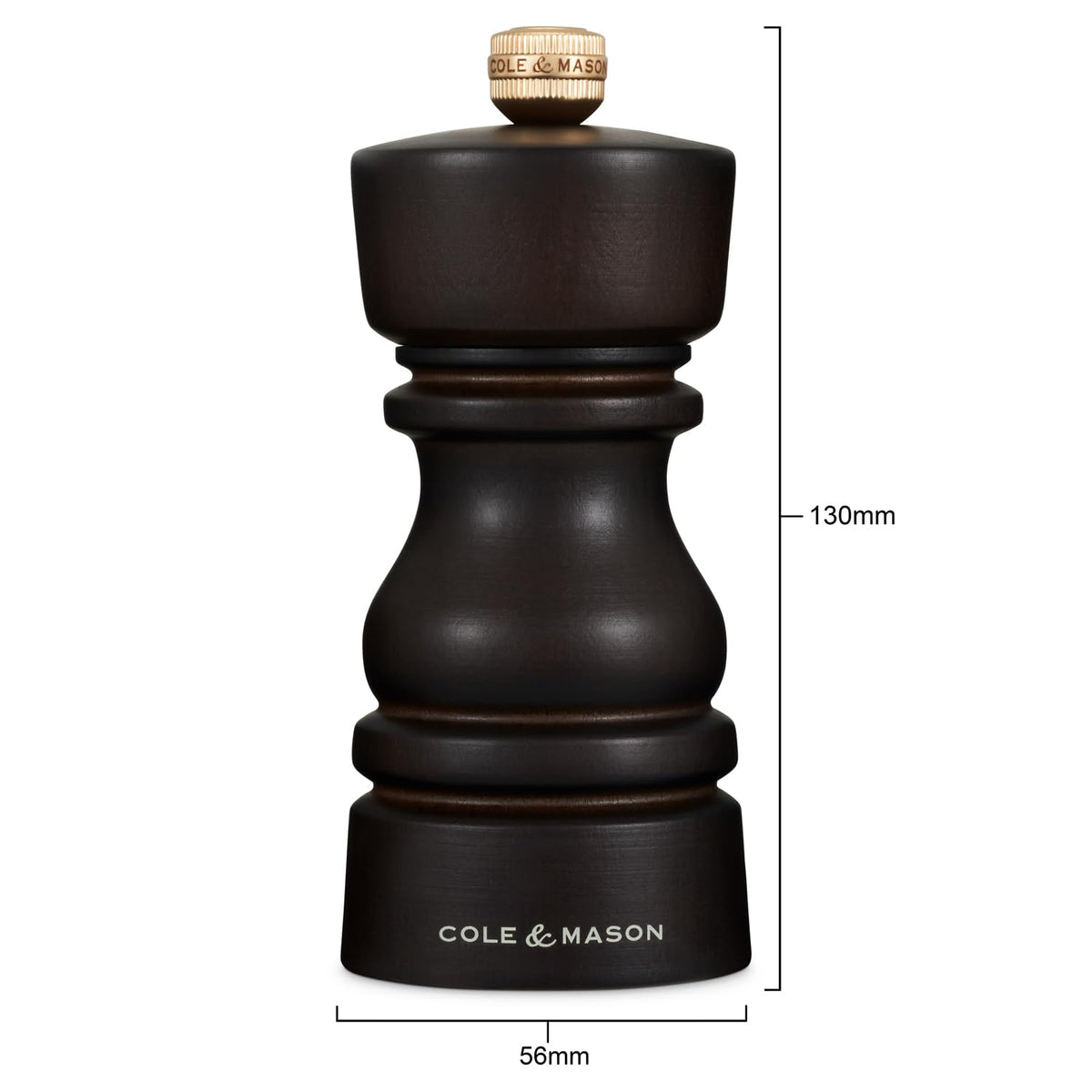 Cole & Mason London Refillable Spice Mill - Kitchen & Home Accessory - Table Black Pepper Grinder - Pepper Mill with Carbon Steel Mechanism - 5", Chocolate Wood