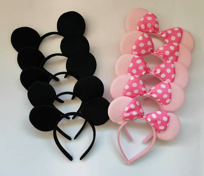 NEWTGAN 20 PCS Mouse Ears Headbands for Birthday Party Theme Park Costume Play Celebration for Boys and Girls (black,pink) (pink black)