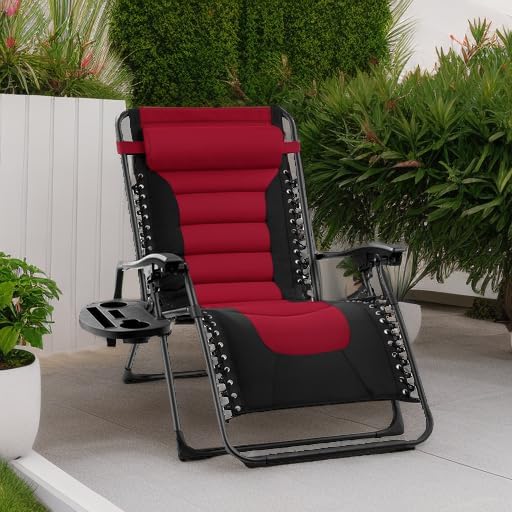 Best Choice Products Oversized Padded Zero Gravity Chair, Folding Outdoor Patio Recliner, XL Anti Gravity Lounger for Backyard w/Headrest, Cup Holder, Side Tray, Polyester Mesh - Burgundy