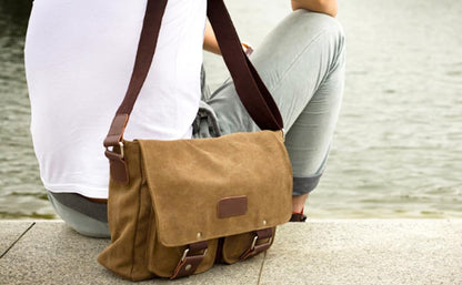 XFLYP Messenger Bag Mens, Men Shoulder Bags Canvas Satchel Cross Body Messenger School Working Satchel Briefcase, with Multiple Pockets for Work, School, Traveling and Daily Use, Brown