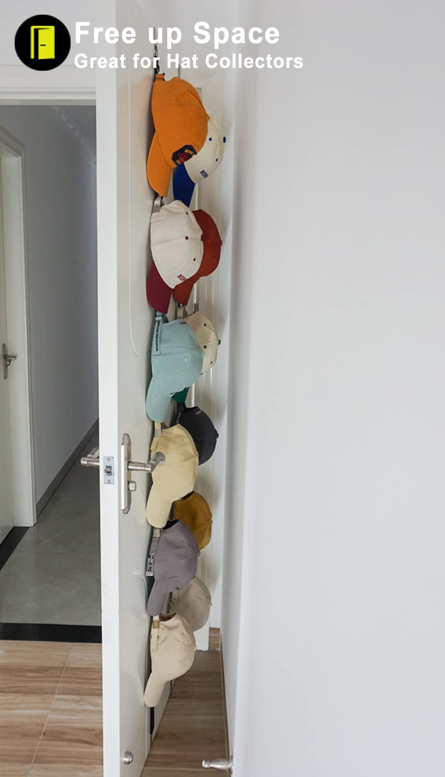 ETOWIFA Hat Rack for Baseball Caps and Organizer Holder [ up to 36 Caps ] Display over the Door or on the Wall Hat Hanger with 2 Straps and 12 Adjustable Hooks, Black [ Upgraded Strong Hooks ]