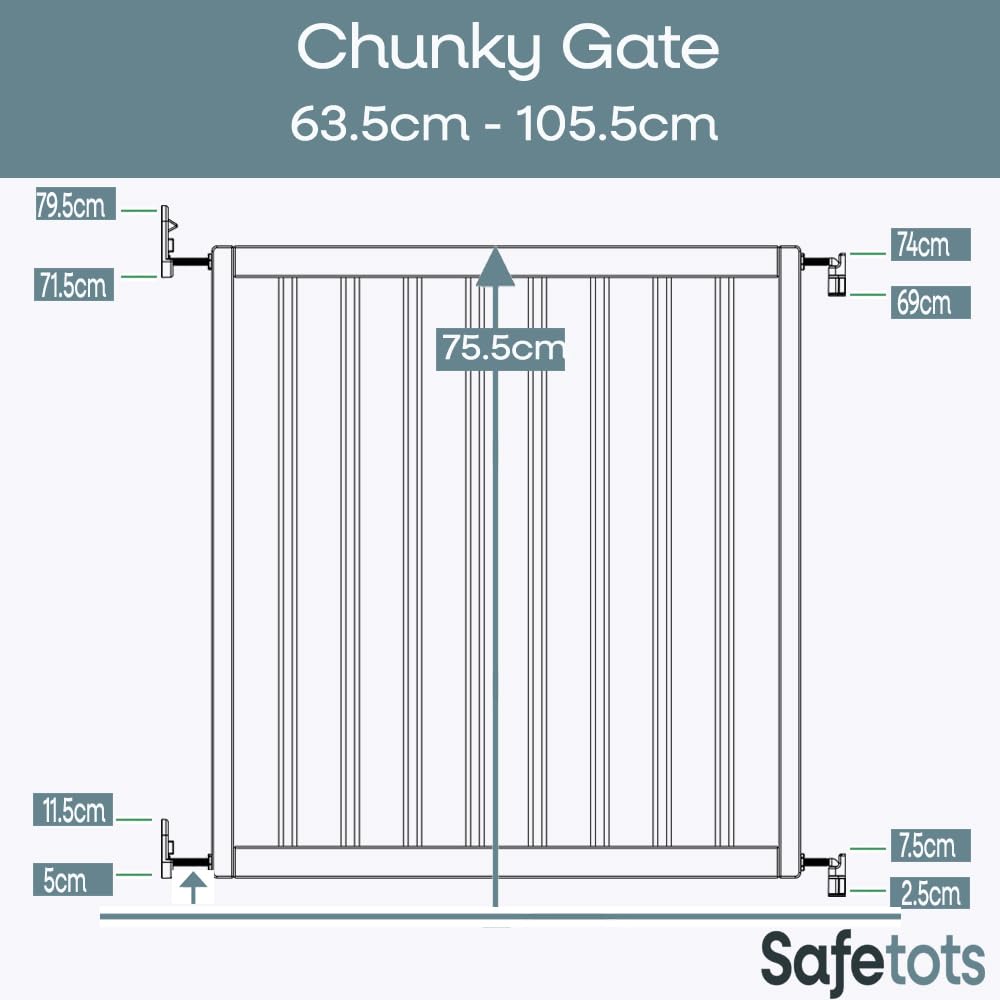 Safetots Chunky Wooden Screw Fit Stair Gate, Natural, 63.5cm - 105.5cm, Wood Baby Gate, Screw Fit Safety Barrier, Stylish Design and Practical Safety Gate, Easy Installation