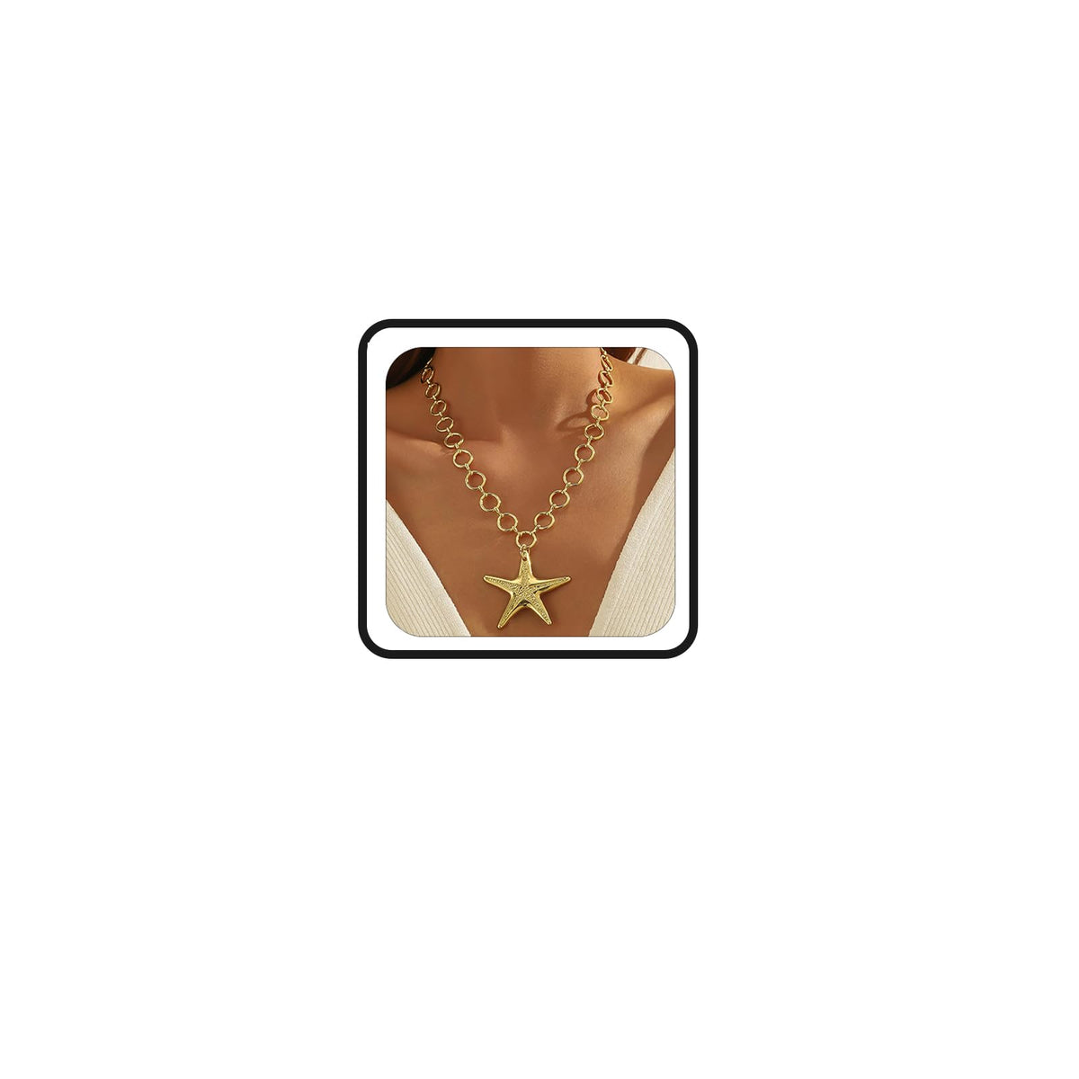 bike8 Gold Starfish Necklace for Women Chunky Big Starfishs Pendant Necklace Summer Beach Ocean Statement Jewelry Outfits Accessories (O-chain starfish)