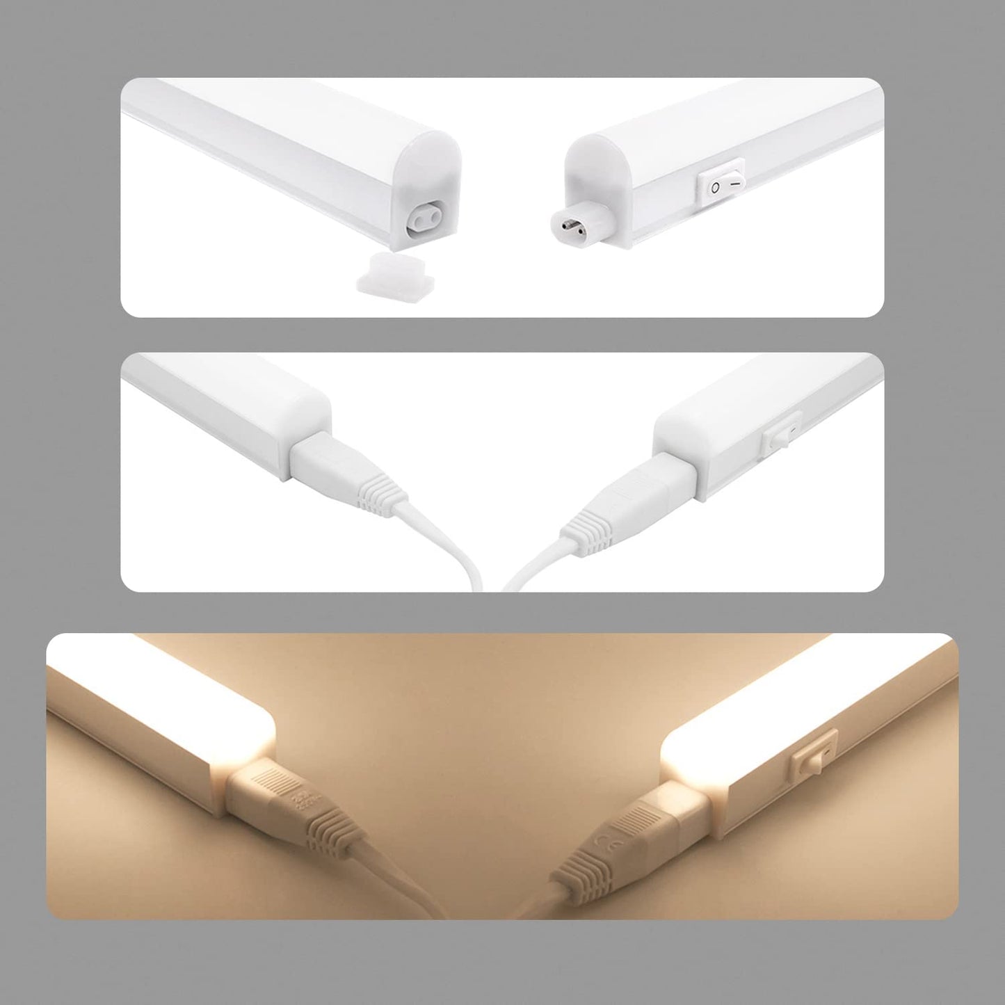 ENUOTEK Connectable LED Kitchen Under Cabinet Lamps Light Strips, 2 x 8 W LED Under-Unit Lights, Wall Lights with Switch and Power Plug, Neutral White 4000 K, Length 573 mm, 2 Bulbs
