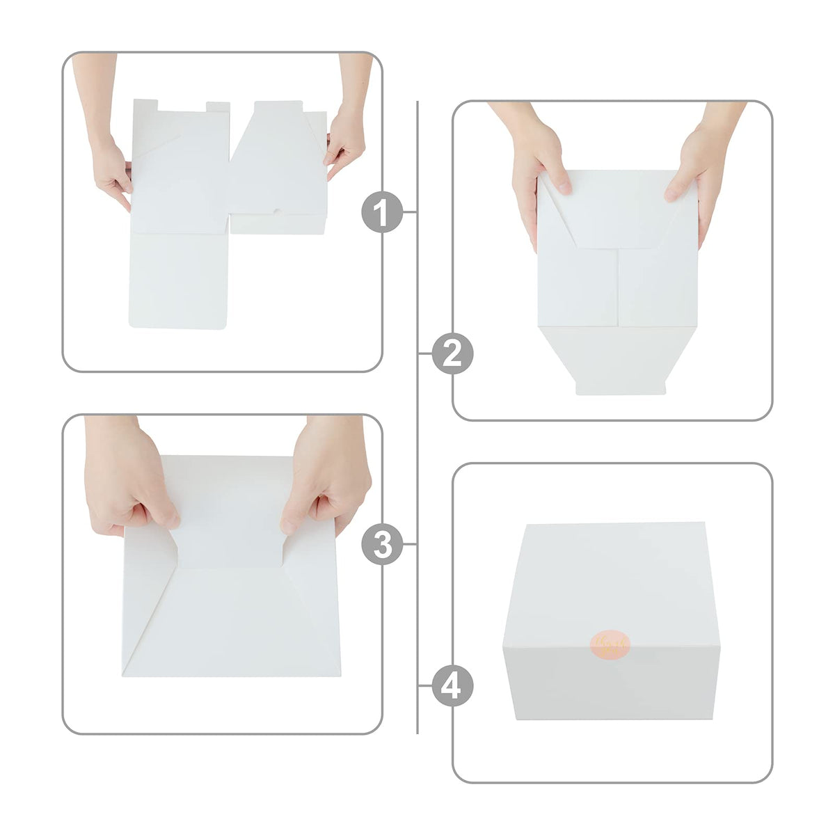 YUEFANBOX 12 Pack White Gift Boxes, 8x8x4in, with Lids, 80ft Twine, Stickers & Tape, Easy Assemble for Bridesmaid Proposal, Wedding, Party Favors