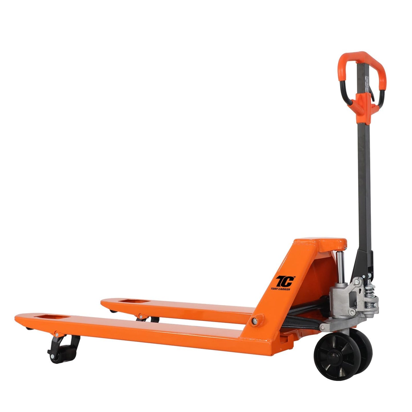 Tory Carrier Pallet Jack Hand Truck Manual Pallet Jacks 5500-Lb. Capacity 21W x 48L Forks Standard Duty, Rubber Handle, Nylon Wheels