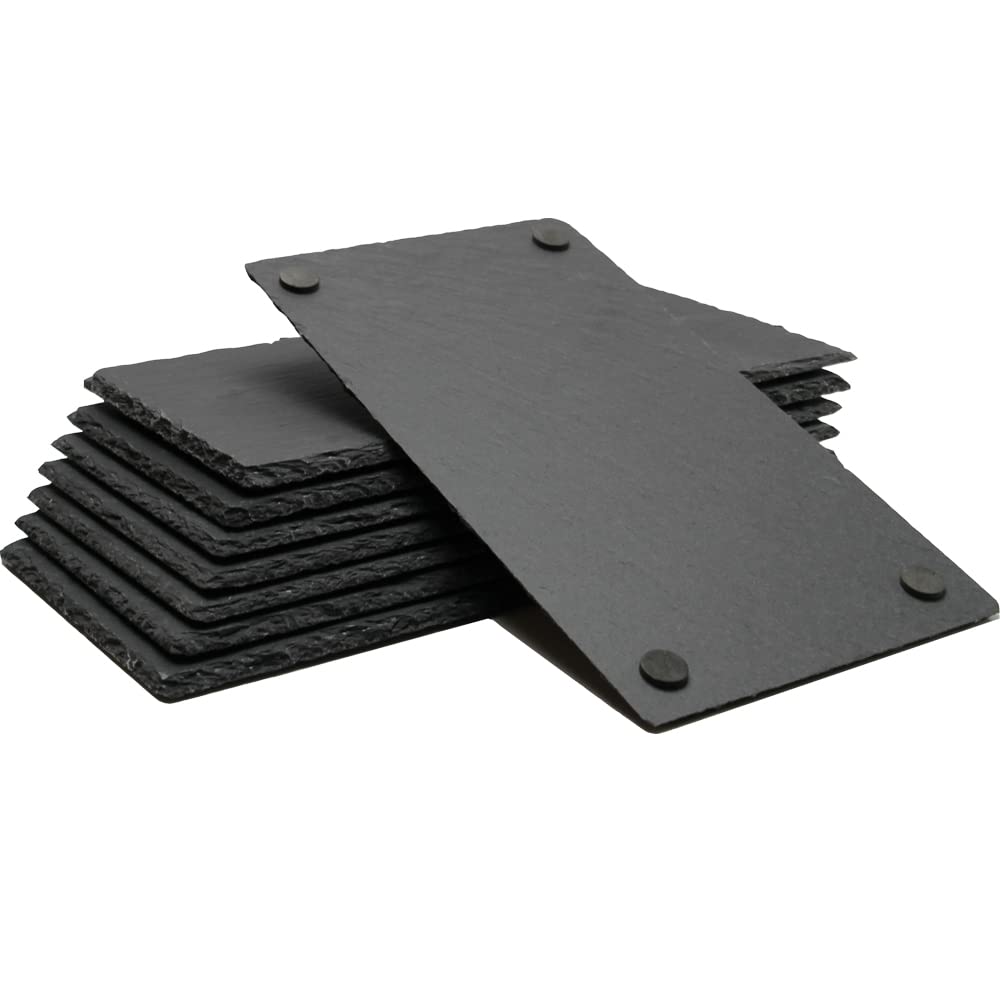 Lingluox 11"x6" 8 Pack of Black Slate Cheese Board,Cooked food Tray,Natural Slate Laser Engraving Board - Kitchen Appetizer Display Blackboard(Meat/Fruit/Cake/Dried Fruit)