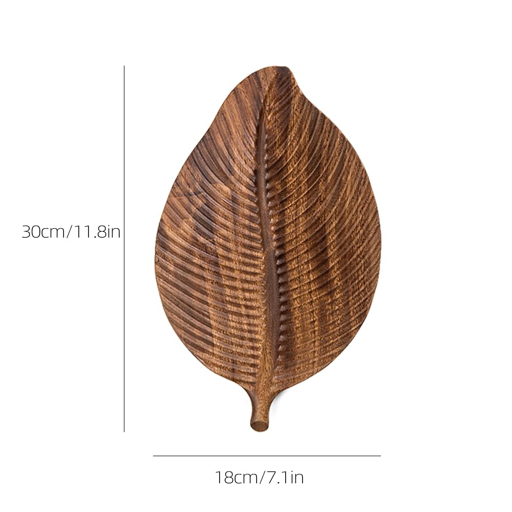 MIGAKU HOME Acacia Wood Leaf Design Serving Tray - Decorative Wooden Platter for Charcuterie, Cheese, Fruit, Kitchen Table Decor