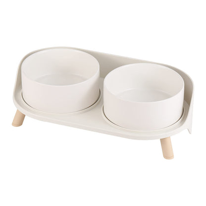 Elevated Ceramic Dog Bowl Set - Double Dog Feeding Bowls with Stand Splash Proof - Raised Dishes for Food and Water - Ideal for Small to Medium Dogs - 2 x 850 ml - 28.74 oz - White