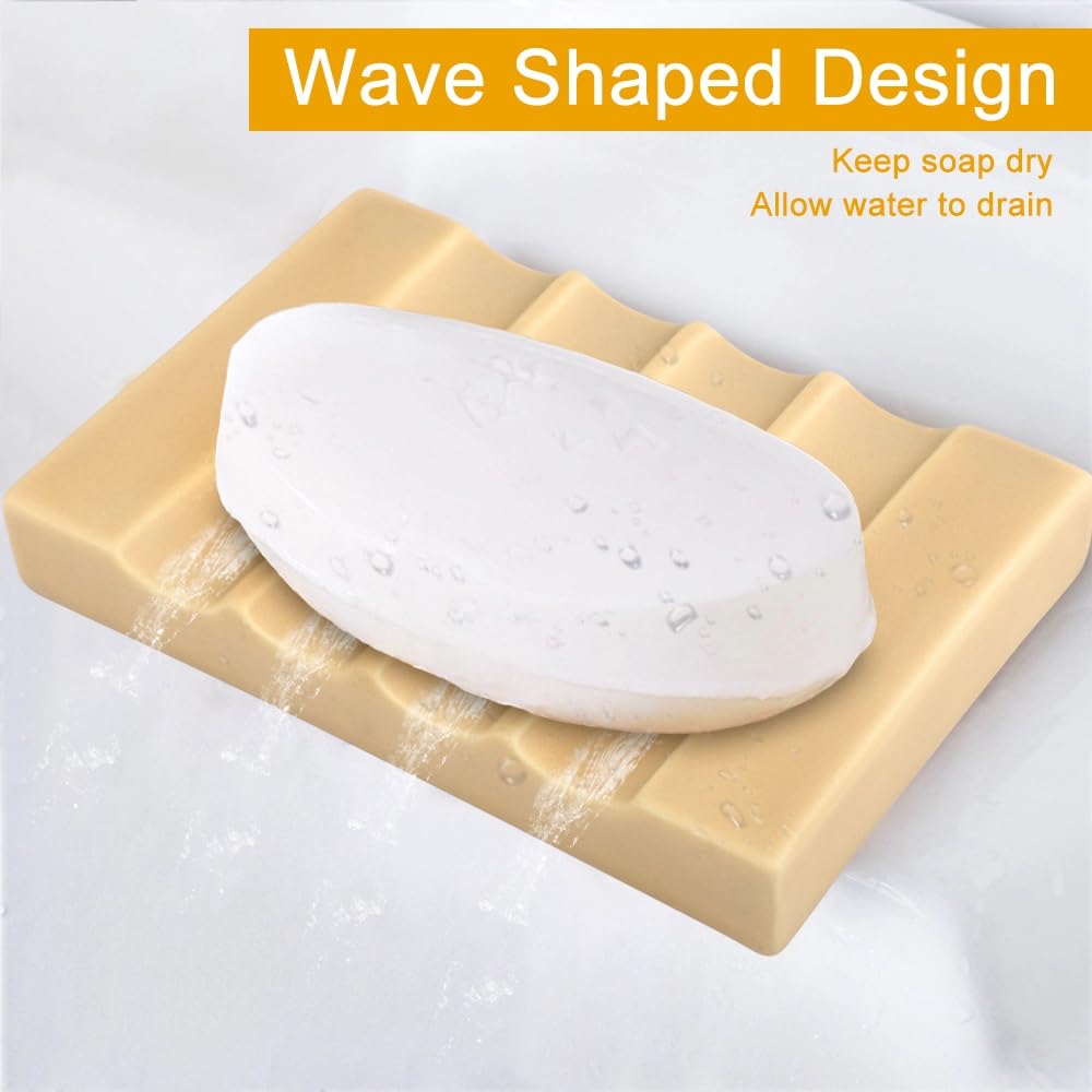Bochino Soap Dish for Bathroom Sink and Shower Ceramic Soap Tray, Small Bar Soap Holder with Drainage Non-Slip Luxury Bathroom Decor Accessories (Khaki)