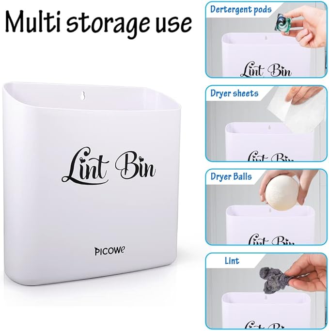 Picowe Magnetic Laundry Storage, Large Lint Holder Bin