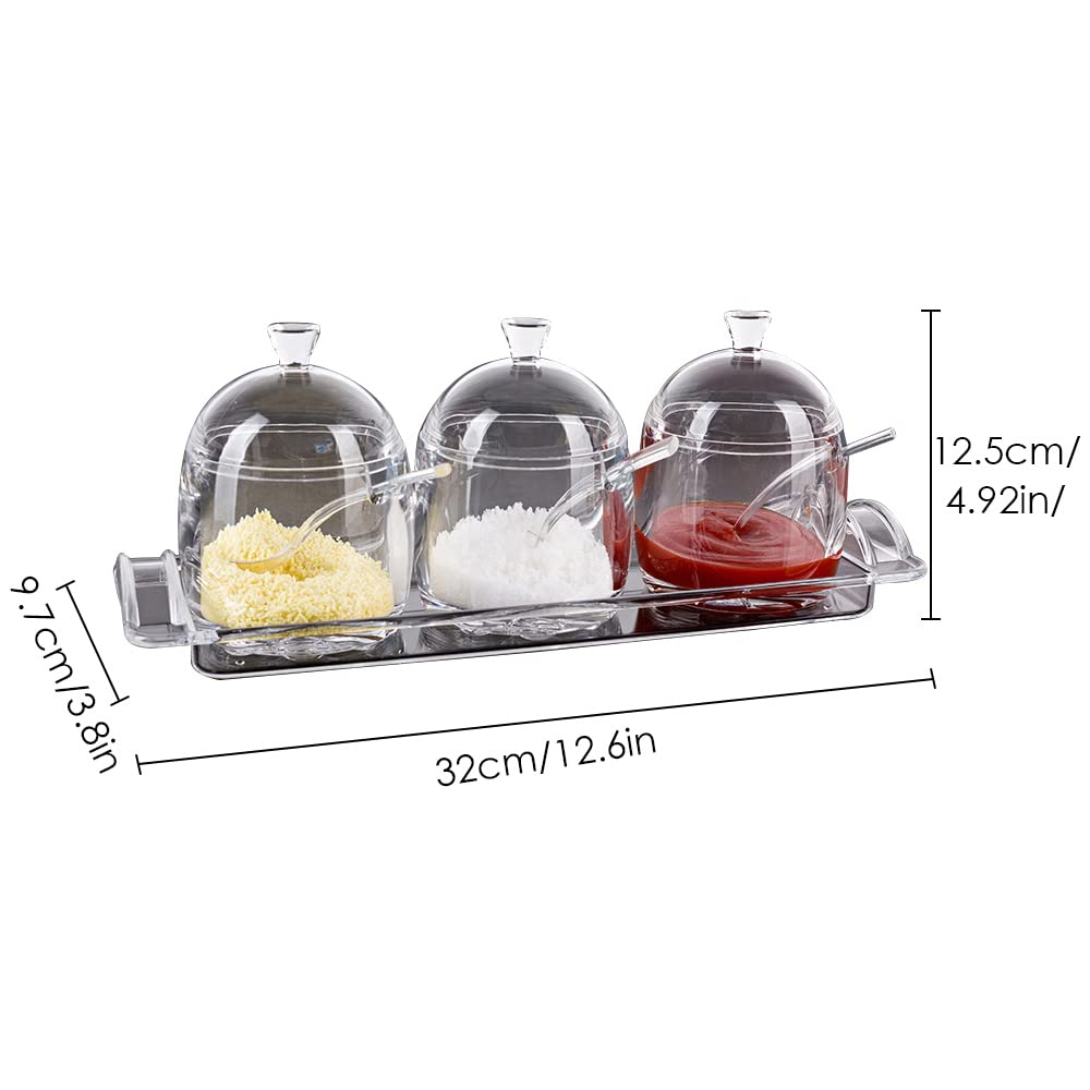 TINMIX Clear Seasoning Box - 3PCS Acrylic Condiment Pots for Salt Sugar Herbs, Spice Jar Containers with Base, Lids and Spoons