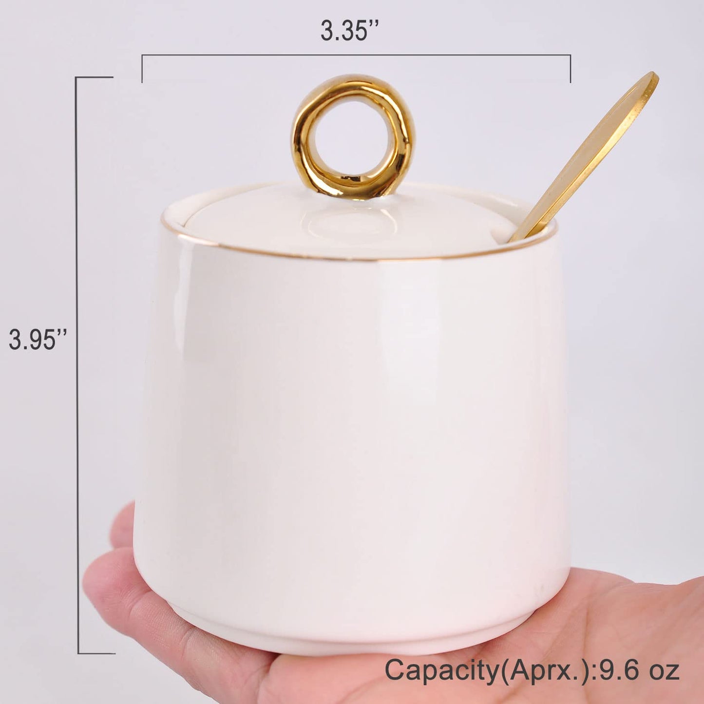 WHJY Ceramic Sugar Bowl with Lid and Spoon, Simple White Clear Porcelain Salt Bowl Salt Container, Modern Spice Box Seasoning Jar for Home and Kitchen Coffee Bar - Green