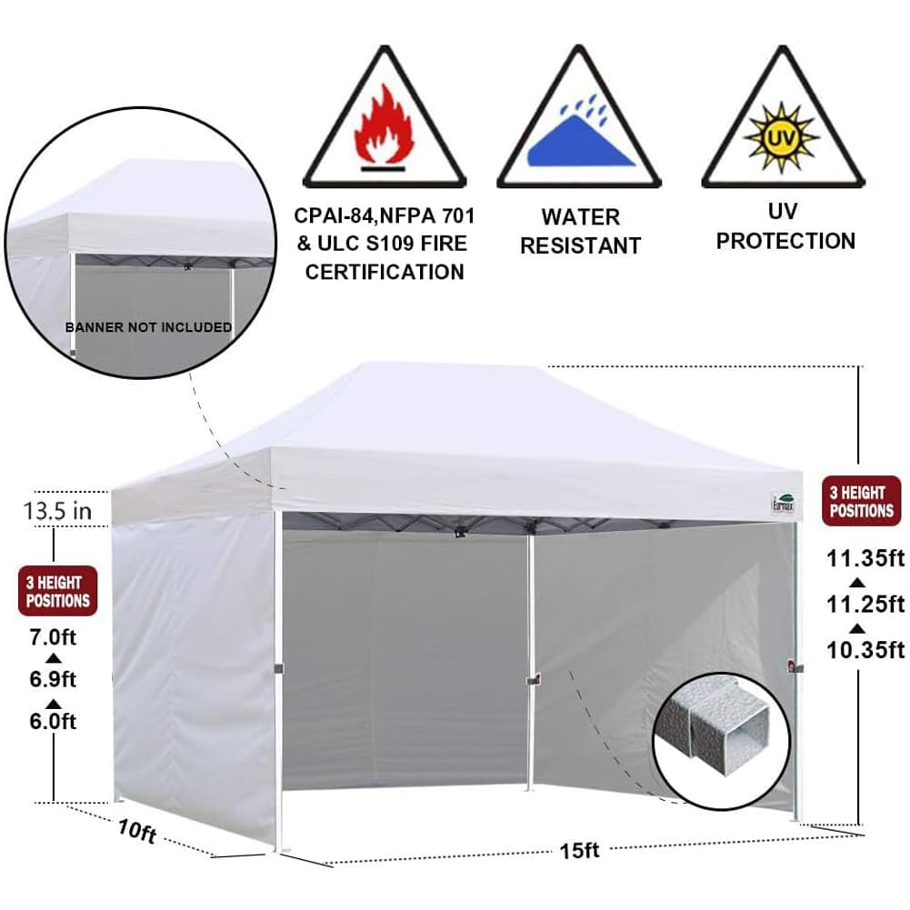 Eurmax USA 10x15 Pop Up Canopy Tent,Commercial Tent with Patented No-Tip Rolling Bag,4 Zippered Removable Walls,UV & Water Resistant Canopy Top,Heavy Duty Outdoor Gazebo,Instant Shelter(Khaki)