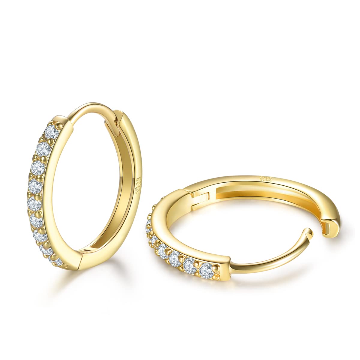Cartilage Earring Hoop Gold Plated Sterling Silver Small Hoop Earrings Cubic Zirconia Cuff Huggie Mini Piercing for Women 3 Pairs 8mm