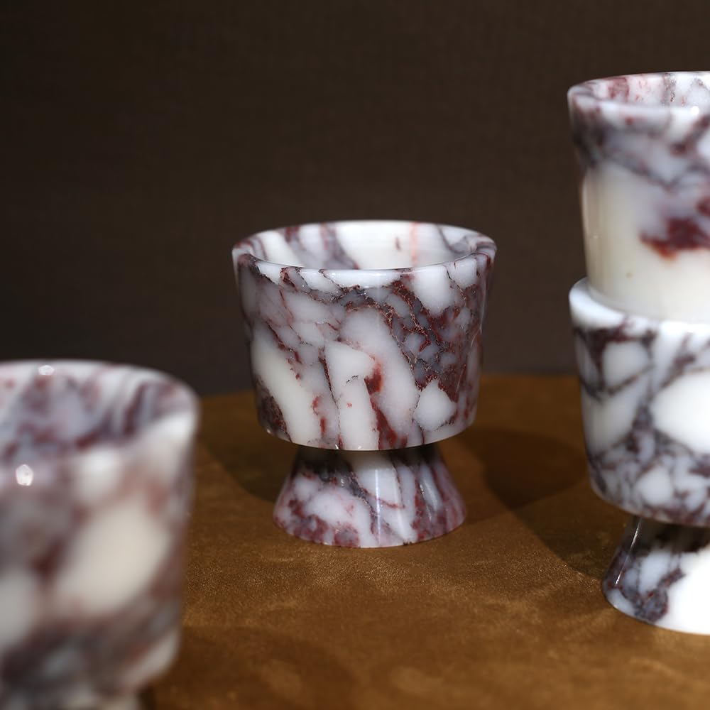 Premium Natural Marble Small Stone Pillar Candle Holder, with Unique Veined Pattern, Decor for Desk, Nightstand, Bathroom or Living Room, Luxe Home for Tea Light