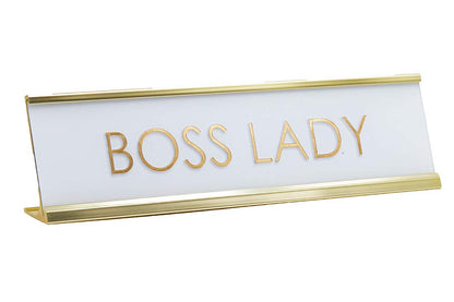 Signs ByLITA Boss Lady White Gold Novelty Desk Sign