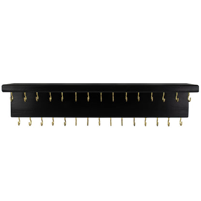SANY DAYO HOME Black Necklace Holder Jewelry Organizer with 30 Hooks, 15 x 3 x 4 inches Wall Mount Rustic Pine Wood Shelf for Necklace, Hair Bow Storage