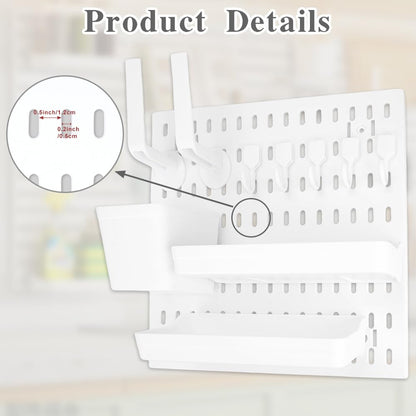 Pegboard Organizer for Wall Organization with 2 Pieces White Peg Board and 11 Accessories Set, Wall Mount Display Storage Kits for Kitchen Bedroom Office Bathroom Crafts Tools