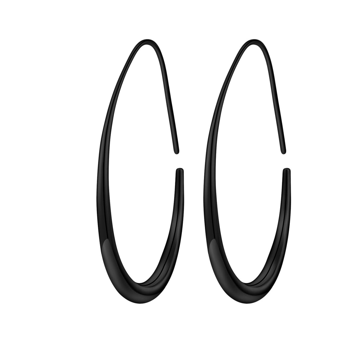 Lightweight Teardrop Hoop Earrings for Women - 14k Gold/White Gold Plated Large Oval Pull Through Hoop Earrings High Polished Statement Jewelry Gift for Women (black 50 * 30)