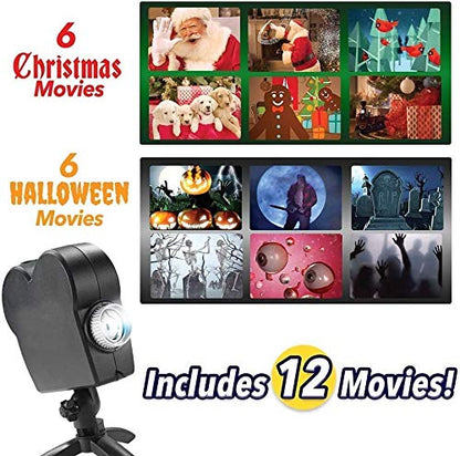 VRBFF Christmas Halloween Win dow Projector Light,12 Movies Festival LED Projection Decoration Spotlight for Home Outdoor Party Turns Your Curtain into Movie Screens
