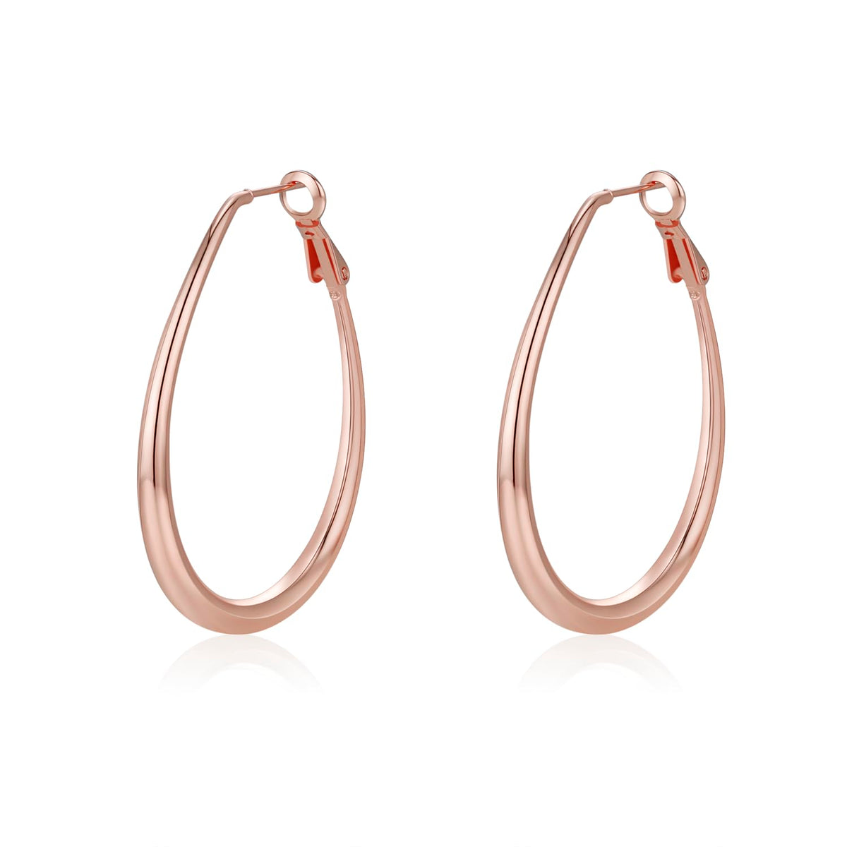 Big Oval Hoop Earrings for Women - 14K Gold Plated, Rose Gold Plated and Sterling Silver Plated Large Oblong Hoop Earrings for Women Statement Jewelry Gift (rose gold)
