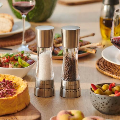 Cole & Mason Derwent Salt and Pepper Mills, Adjustable Grind Settings, Gourmet Precision+, Stainless Steel/Acrylic, 190 mm, Gift Set, Includes 2 x Salt and Pepper Grinders